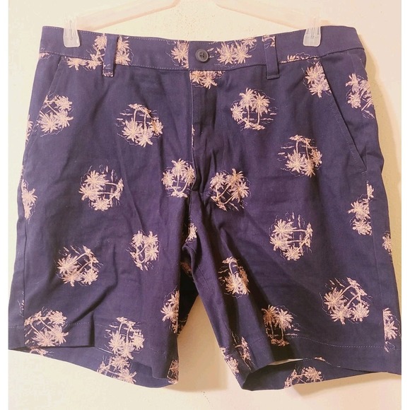 Bruno Other - NWT Bruno Oasis Men's Shorts Sz 34 Navy Blue Palm Trees Stretch Twill Casual
